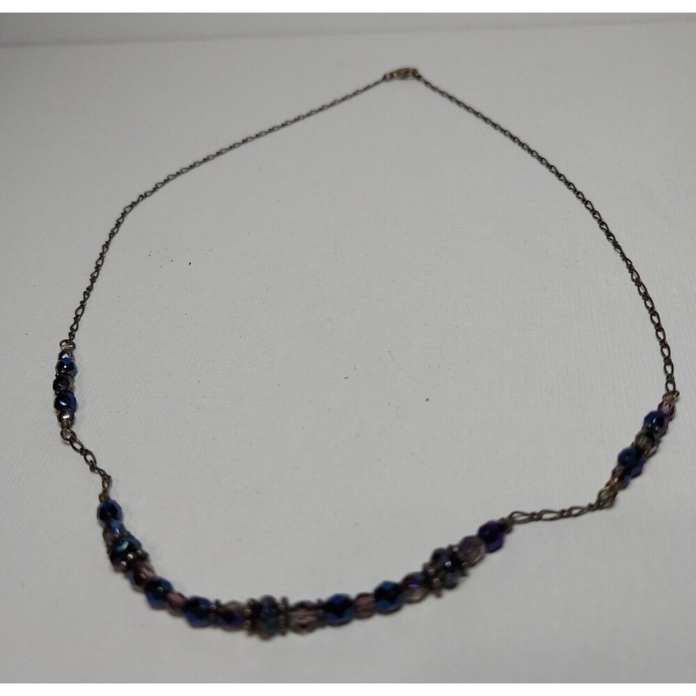 Necklace Blue Clear beads with spacers 18" on chain Lightweight